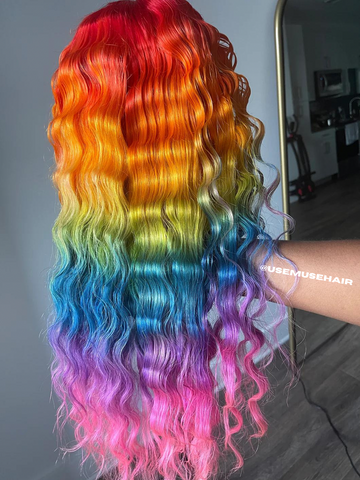 Rainbow striped wig with crimps
